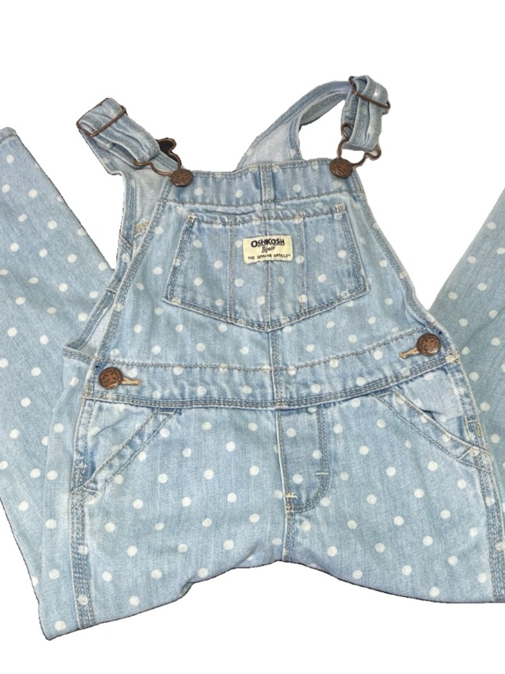 OshKosh B'gosh Vestbak Polka Dot Light Wash Denim Overalls 3T Rare
